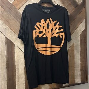 Timberland Black Tee with Bold Orange Emblem